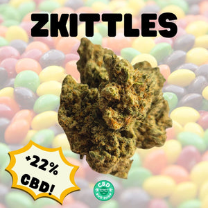 CBD Zkittles on a skittles candies background